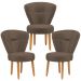 Conjunto 3 Poltronas Estofadas para Sala de Jantar Cozinha Recepção Pés de Madeira Tecido Veludo