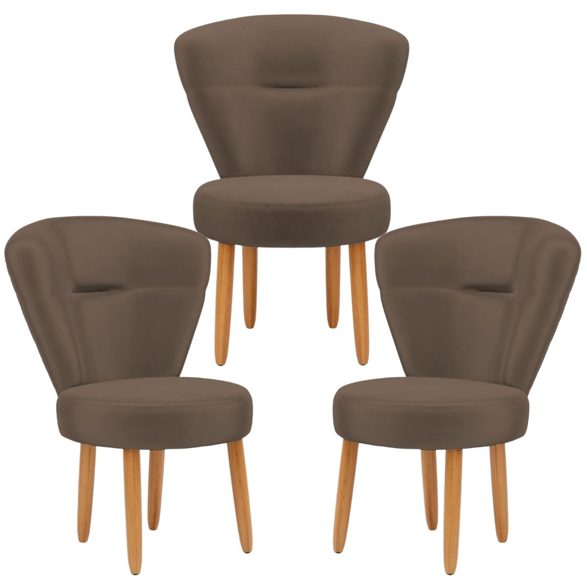 Conjunto 3 Poltronas Estofadas para Sala de Jantar Cozinha Recepção Pés de Madeira Tecido Veludo