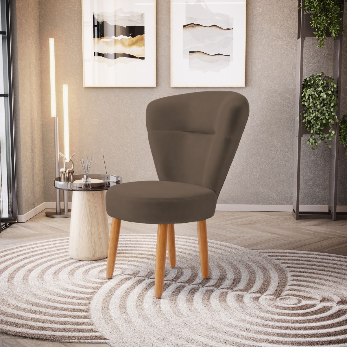 Conjunto 3 Poltronas Estofadas para Sala de Jantar Cozinha Recepção Pés de Madeira Tecido Veludo
