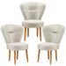 Conjunto 3 Poltronas Estofadas para Sala de Jantar Cozinha Recepção Pés de Madeira Tecido Veludo