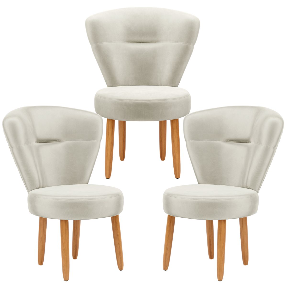 Conjunto 3 Poltronas Estofadas para Sala de Jantar Cozinha Recepção Pés de Madeira Tecido Veludo