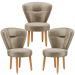 Conjunto 3 Poltronas Estofadas para Sala de Jantar Cozinha Recepção Pés de Madeira Tecido Veludo