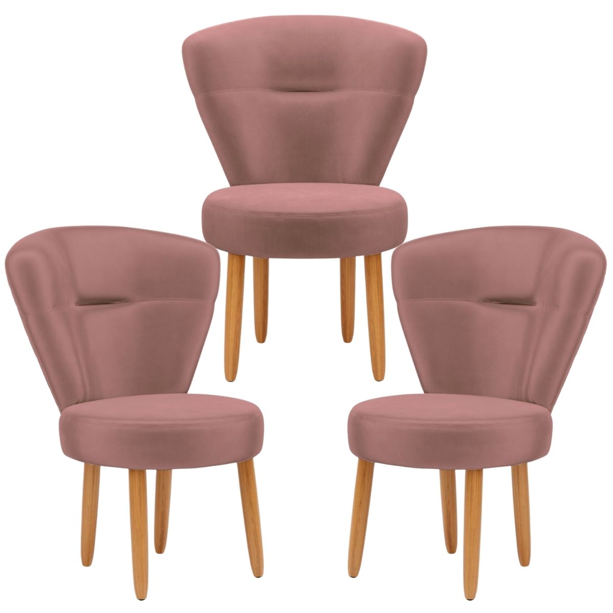 Conjunto 3 Poltronas Estofadas para Sala de Jantar Cozinha Recepção Pés de Madeira Tecido Veludo
