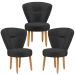 Conjunto 3 Poltronas Estofadas para Sala de Jantar Cozinha Recepção Pés de Madeira Tecido Veludo