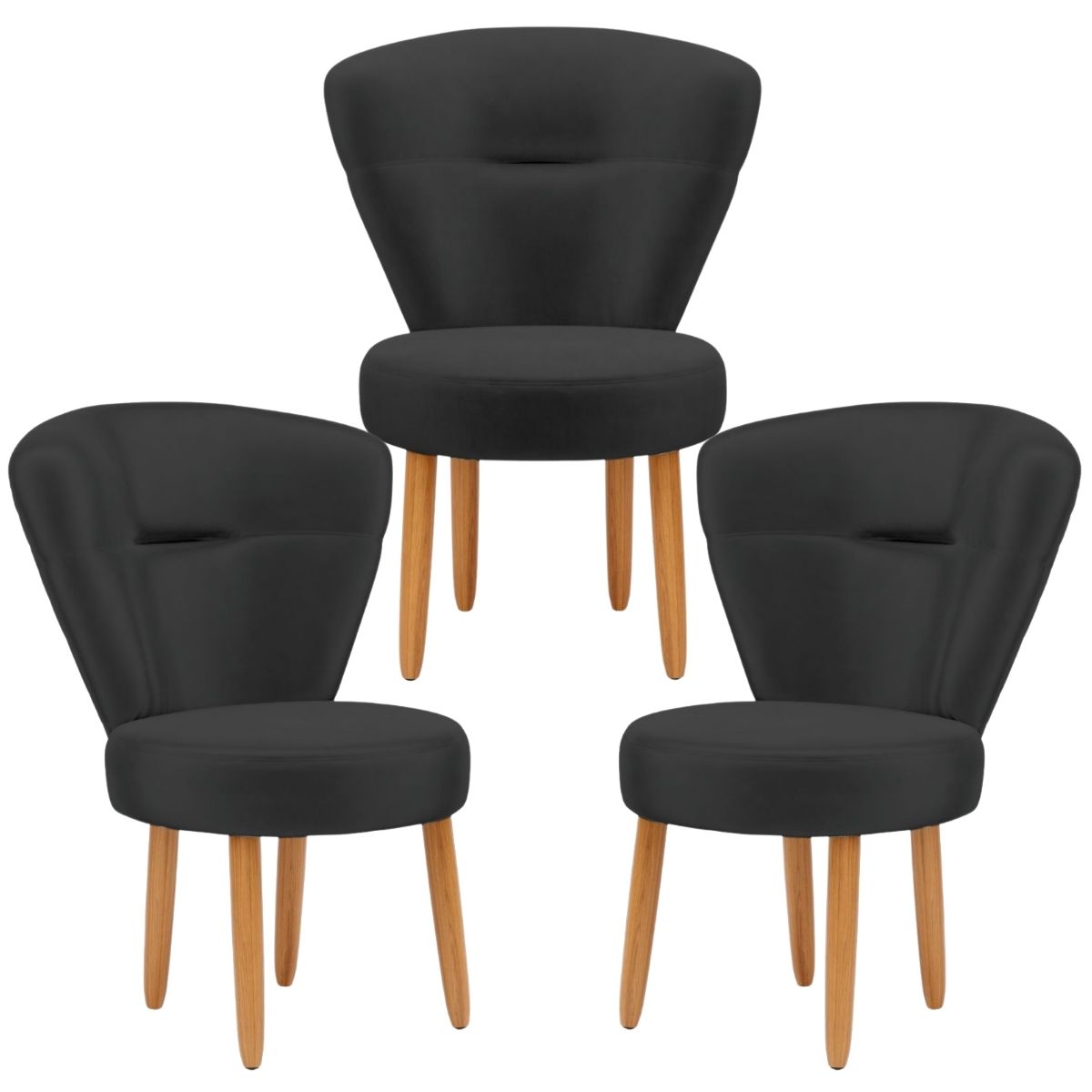 Conjunto 3 Poltronas Estofadas para Sala de Jantar Cozinha Recepção Pés de Madeira Tecido Veludo