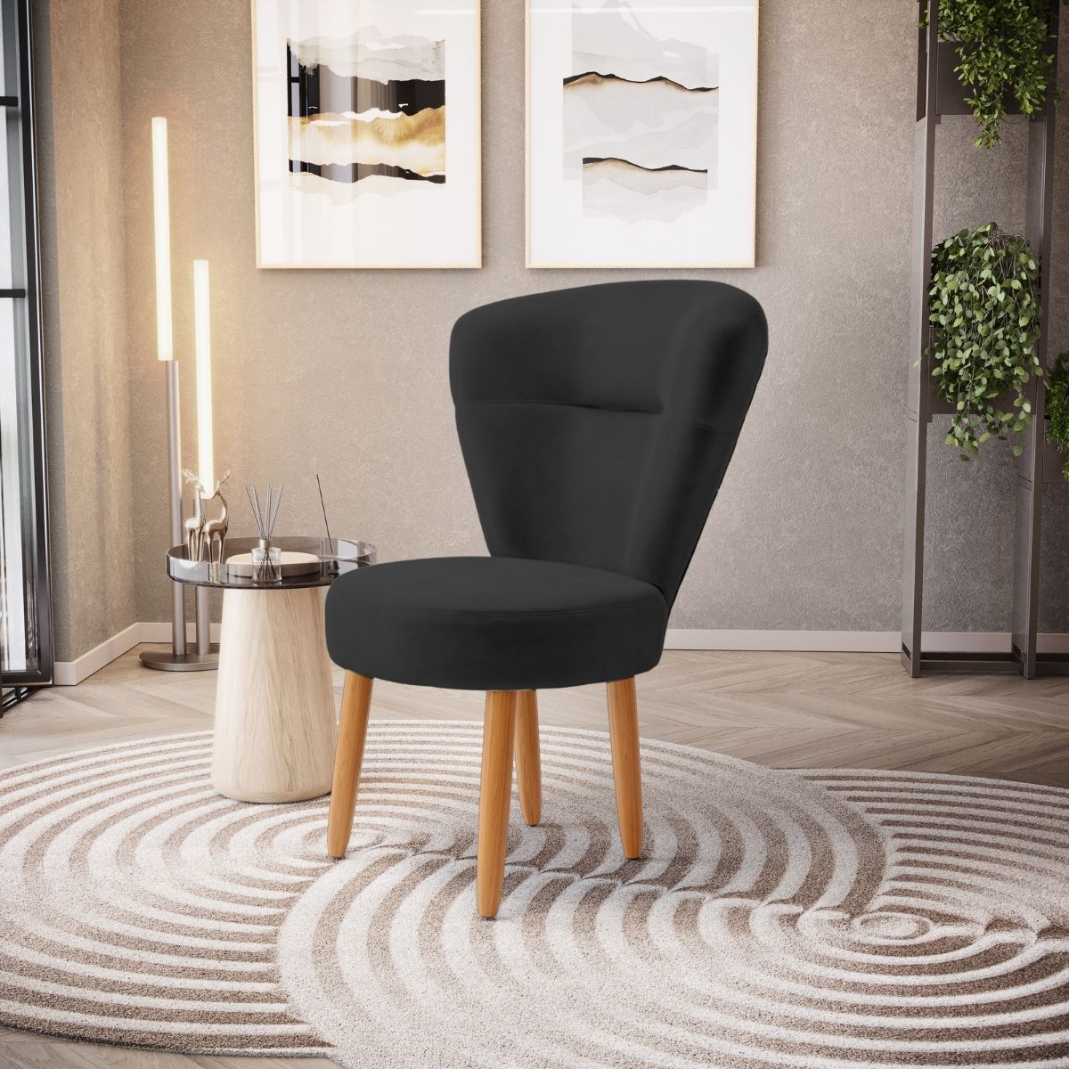 Conjunto 3 Poltronas Estofadas para Sala de Jantar Cozinha Recepção Pés de Madeira Tecido Veludo