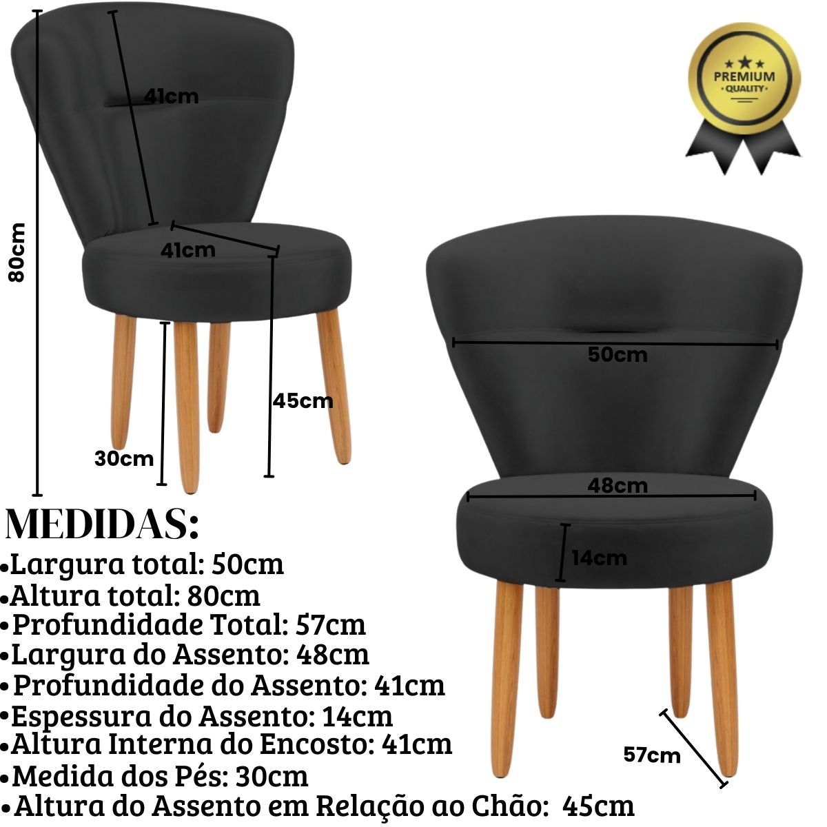 Conjunto 3 Poltronas Estofadas para Sala de Jantar Cozinha Recepção Pés de Madeira Tecido Veludo