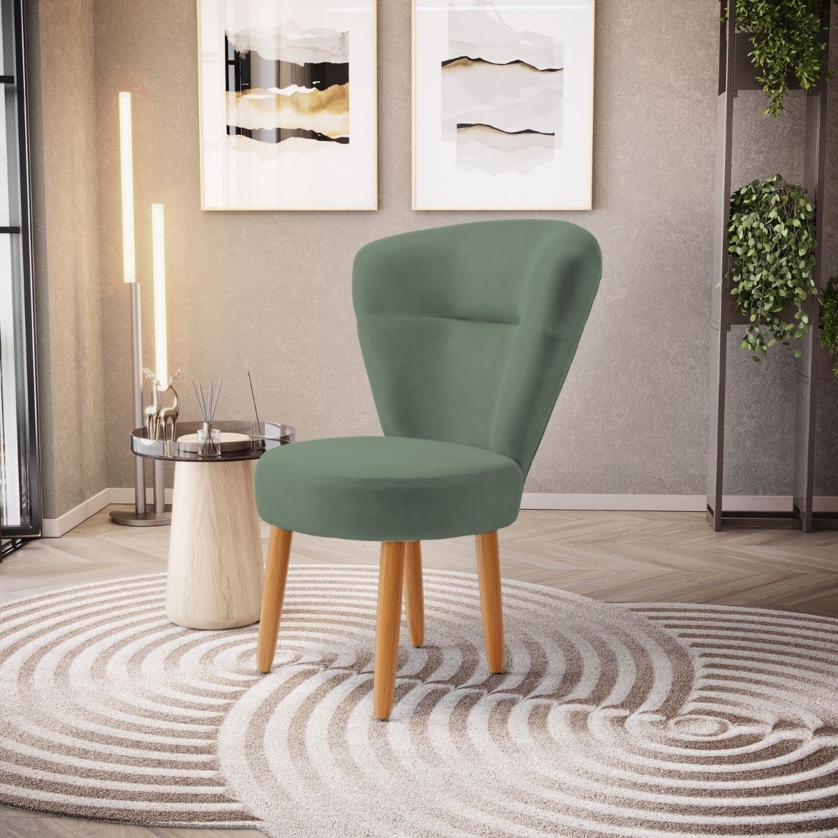 Conjunto 3 Poltronas Estofadas para Sala de Jantar Cozinha Recepção Pés de Madeira Tecido Veludo