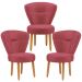 Conjunto 3 Poltronas Estofadas para Sala de Jantar Cozinha Recepção Pés de Madeira Tecido Veludo