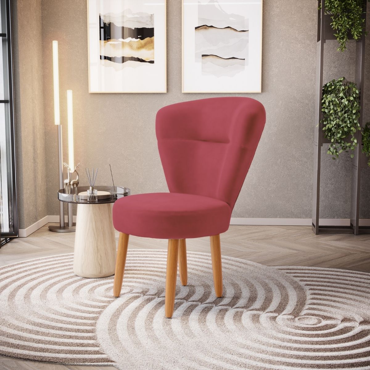 Conjunto 3 Poltronas Estofadas para Sala de Jantar Cozinha Recepção Pés de Madeira Tecido Veludo