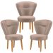 Conjunto 3 Poltronas Estofadas para Sala de Jantar Cozinha Recepção Pés de Madeira Tecido Veludo
