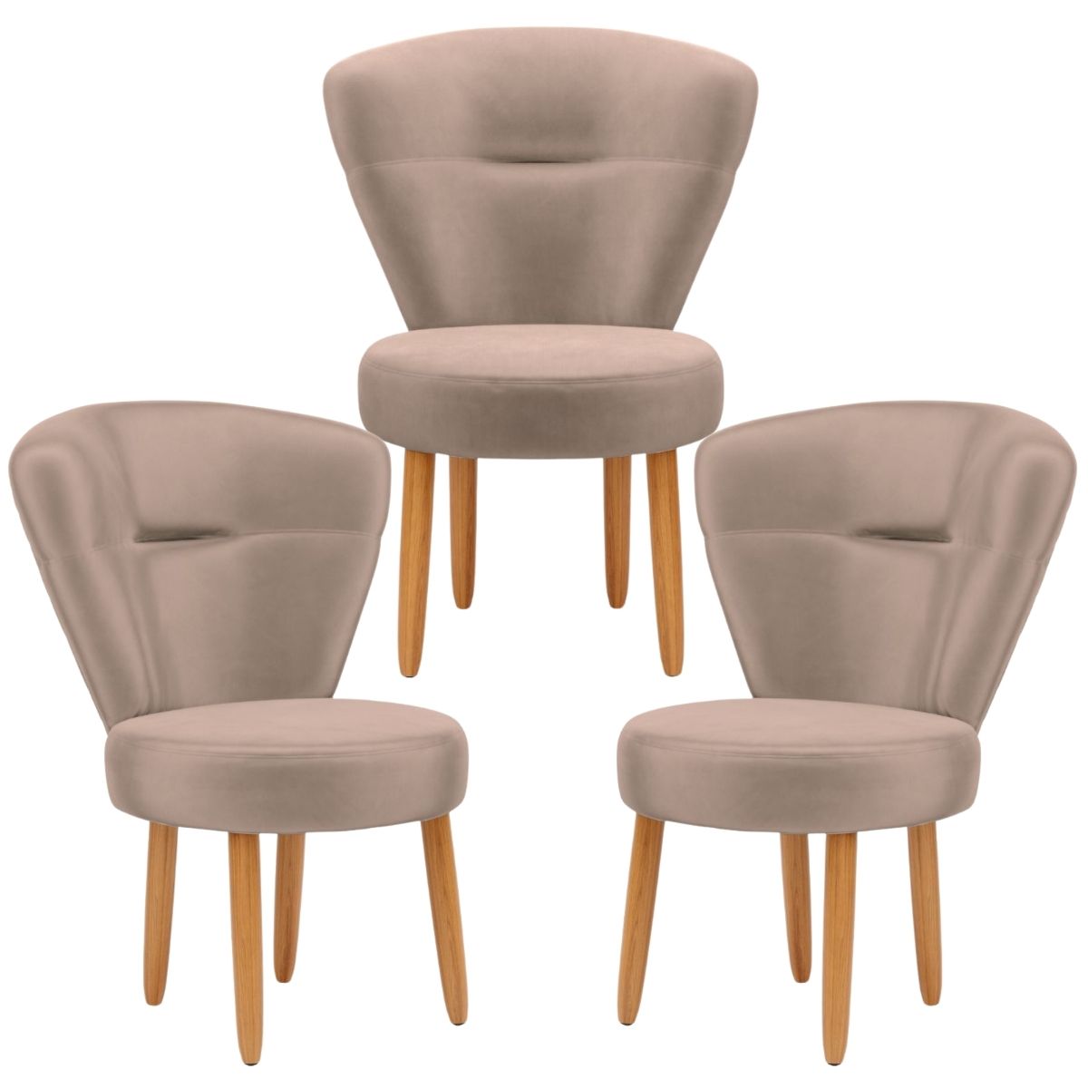 Conjunto 3 Poltronas Estofadas para Sala de Jantar Cozinha Recepção Pés de Madeira Tecido Veludo