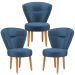 Conjunto 3 Poltronas Estofadas para Sala de Jantar Cozinha Recepção Pés de Madeira Tecido Veludo