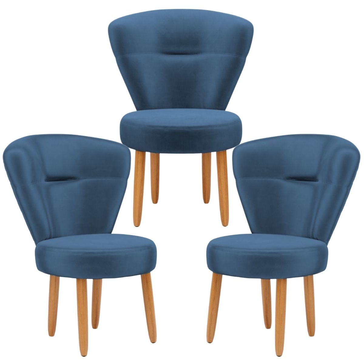 Conjunto 3 Poltronas Estofadas para Sala de Jantar Cozinha Recepção Pés de Madeira Tecido Veludo