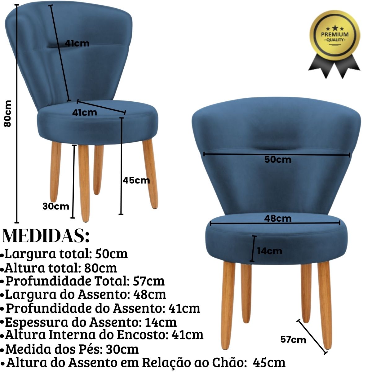 Conjunto 3 Poltronas Estofadas para Sala de Jantar Cozinha Recepção Pés de Madeira Tecido Veludo