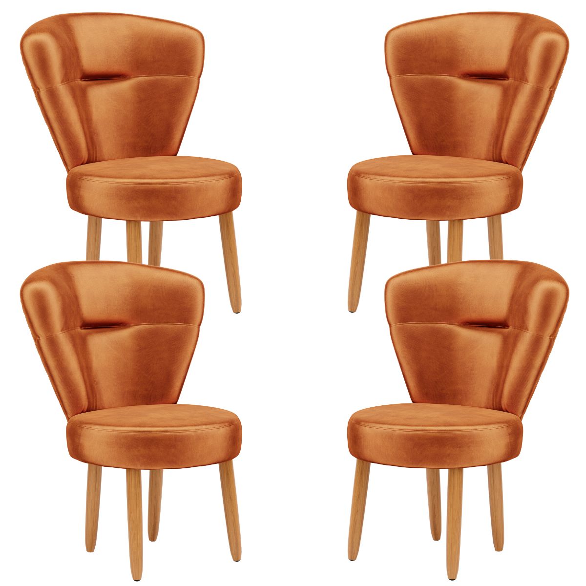 Jogo 4 Cadeiras para Camarim Maquiagem Mesa de Jantar Tecido Veludo Ergonômica Pés de Madeira