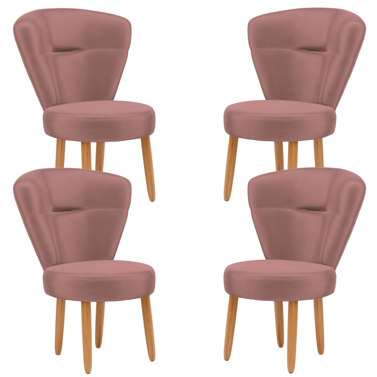 Jogo 4 Cadeiras para Camarim Maquiagem Mesa de Jantar Tecido Veludo Ergonômica Pés de Madeira