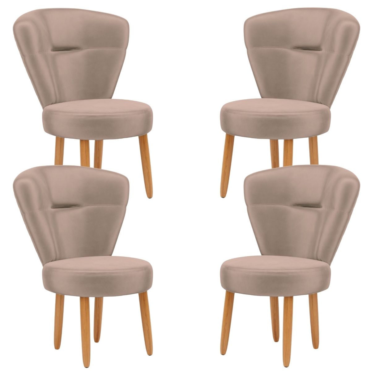Jogo 4 Cadeiras para Camarim Maquiagem Mesa de Jantar Tecido Veludo Ergonômica Pés de Madeira