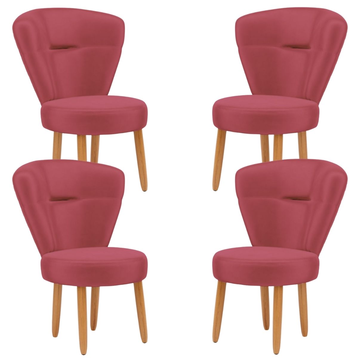 Jogo 4 Cadeiras para Camarim Maquiagem Mesa de Jantar Tecido Veludo Ergonômica Pés de Madeira