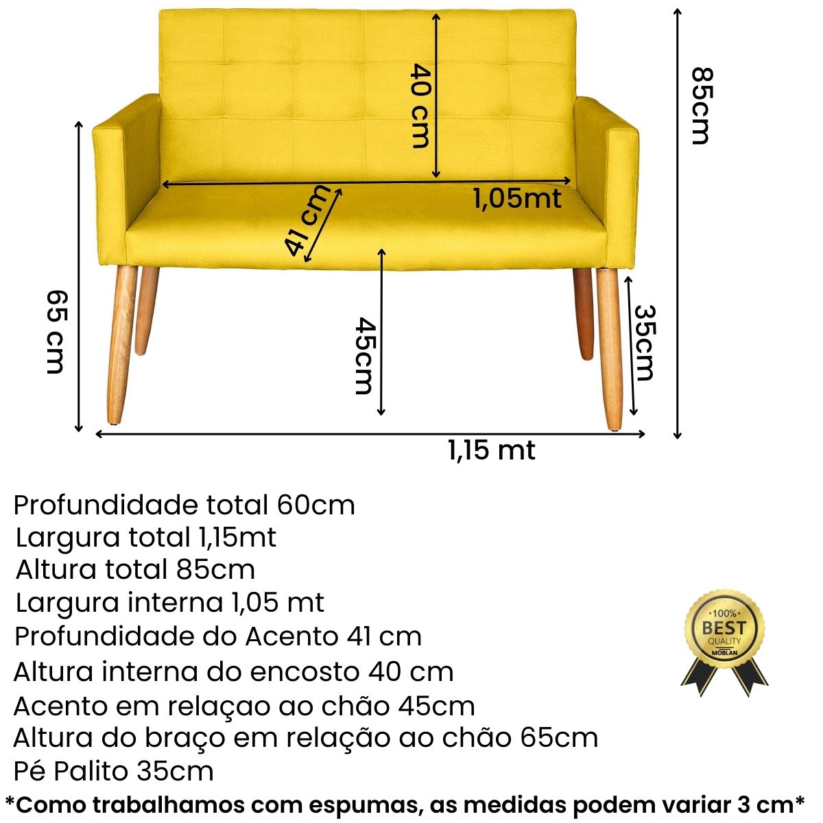 Jogo Sofá 2 Lugares com 2 Poltronas para Recepção Resistente MOBLAN decor