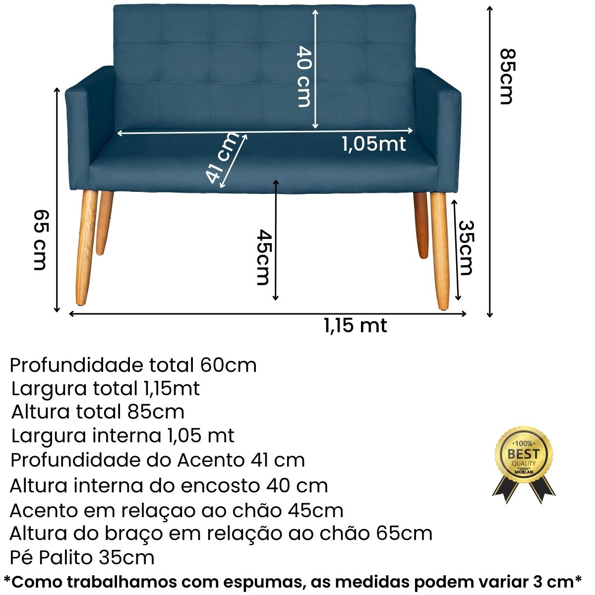 Jogo Sofá 2 Lugares com 2 Poltronas para Recepção Resistente MOBLAN decor