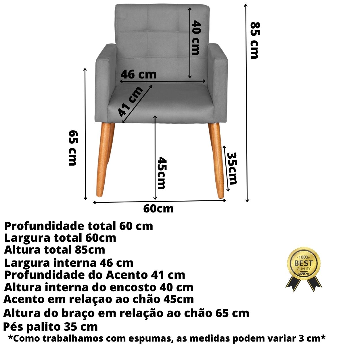 Jogo Sofá 2 Lugares com 2 Poltronas para Recepção Resistente MOBLAN decor