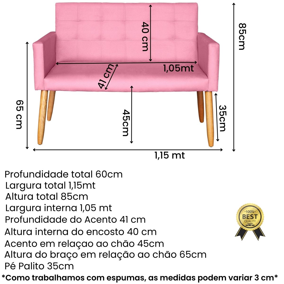 Jogo Sofá 2 Lugares com 2 Poltronas para Recepção Resistente MOBLAN decor