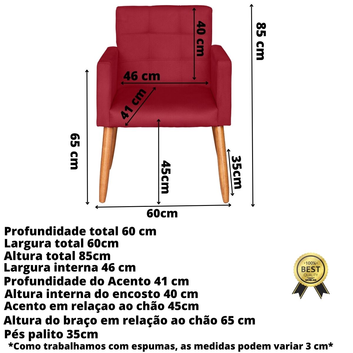 Jogo Sofá 2 Lugares com 2 Poltronas para Recepção Resistente MOBLAN decor