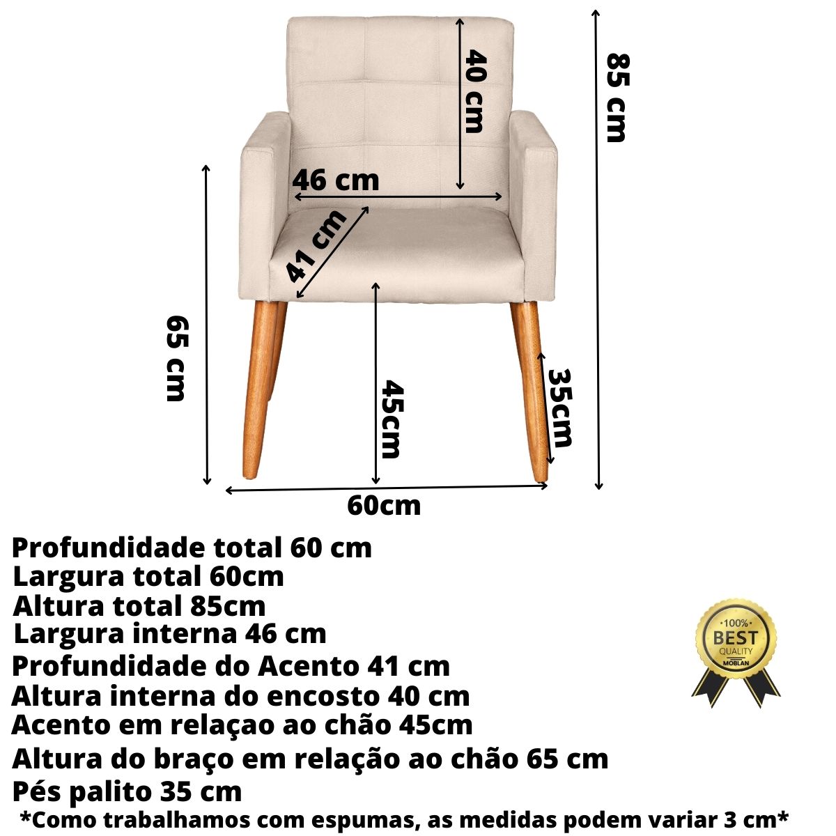 Jogo Sofá 2 Lugares com 2 Poltronas para Recepção Resistente MOBLAN decor