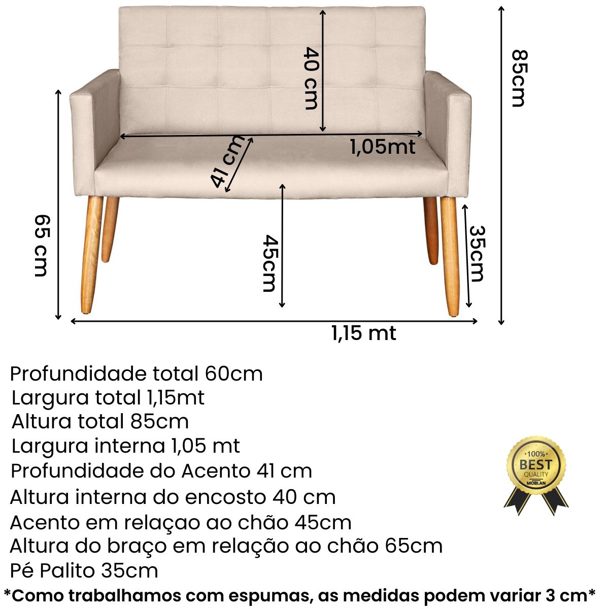 Jogo Sofá 2 Lugares com 2 Poltronas para Recepção Resistente MOBLAN decor