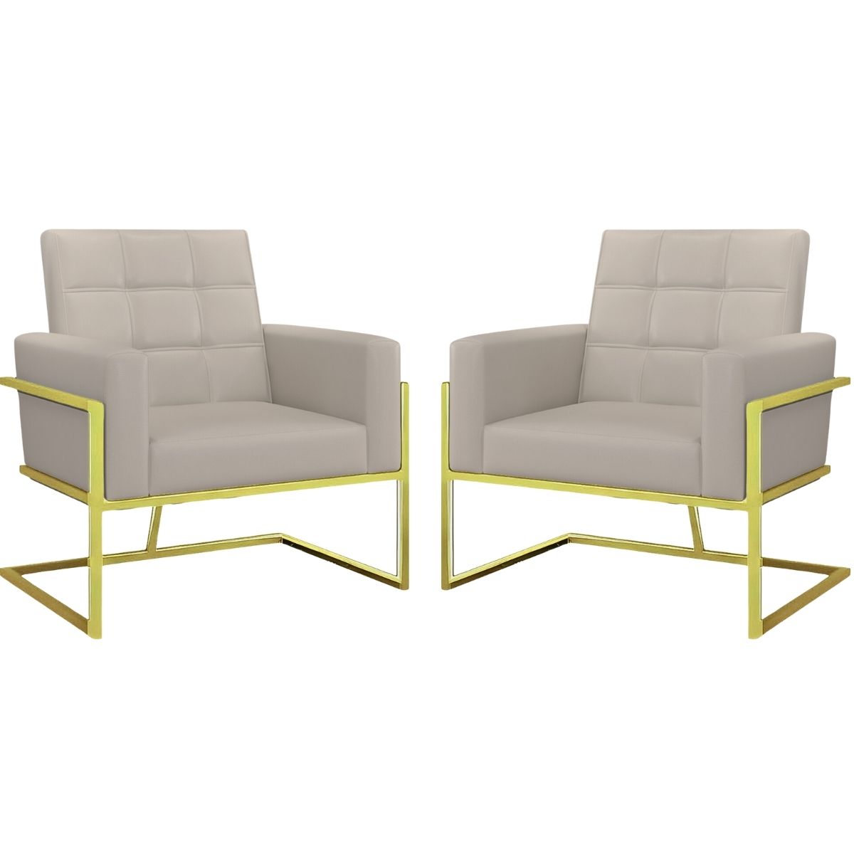 Kit 2 Poltronas Cadeira com Base de Ferro Dourada para Esritório Corino MOBLAN decor