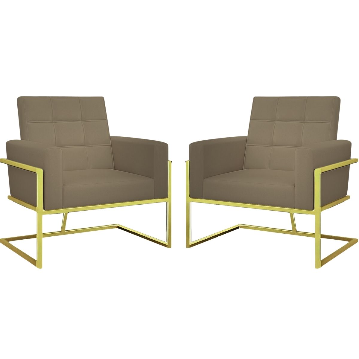 Kit 2 Poltronas Cadeira com Base de Ferro Dourada para Esritório Corino MOBLAN decor