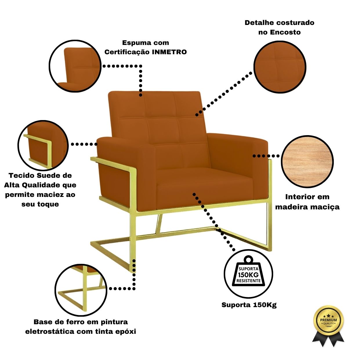 Kit 2 Poltronas Cadeira com Base de Ferro Dourada para Esritório Corino MOBLAN decor