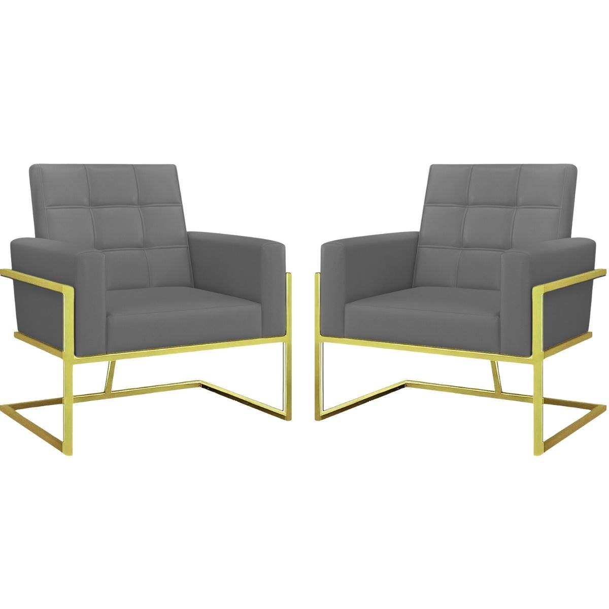 Kit 2 Poltronas Cadeira com Base de Ferro Dourada para Esritório Corino MOBLAN decor