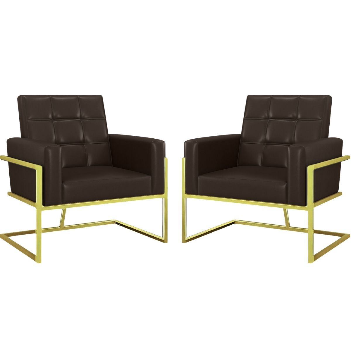 Kit 2 Poltronas Cadeira com Base de Ferro Dourada para Esritório Corino MOBLAN decor