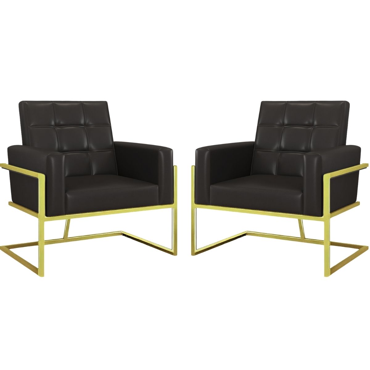 Kit 2 Poltronas Cadeira com Base de Ferro Dourada para Esritório Corino MOBLAN decor