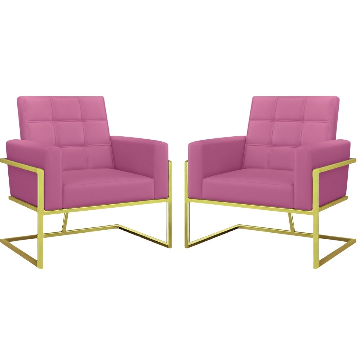 Kit 2 Poltronas Cadeira com Base de Ferro Dourada para Esritório Corino MOBLAN decor