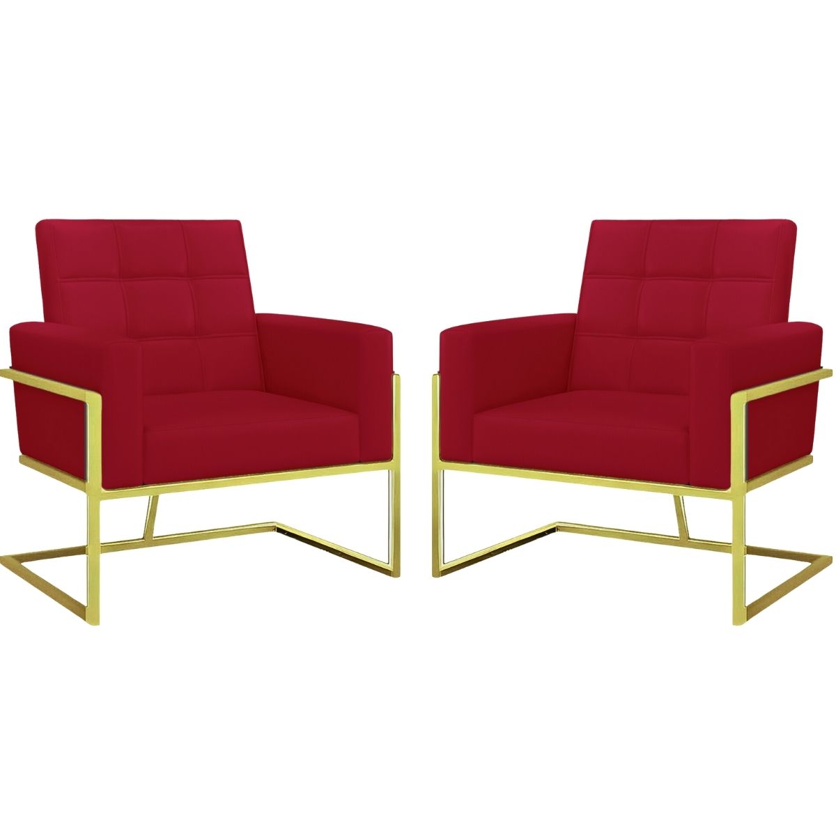 Kit 2 Poltronas Cadeira com Base de Ferro Dourada para Esritório Corino MOBLAN decor