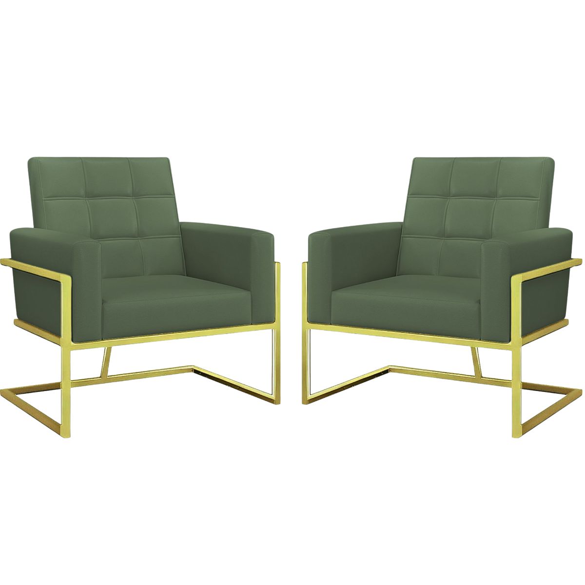 Kit 2 Poltronas Cadeira com Base de Ferro Dourada para Esritório Corino MOBLAN decor