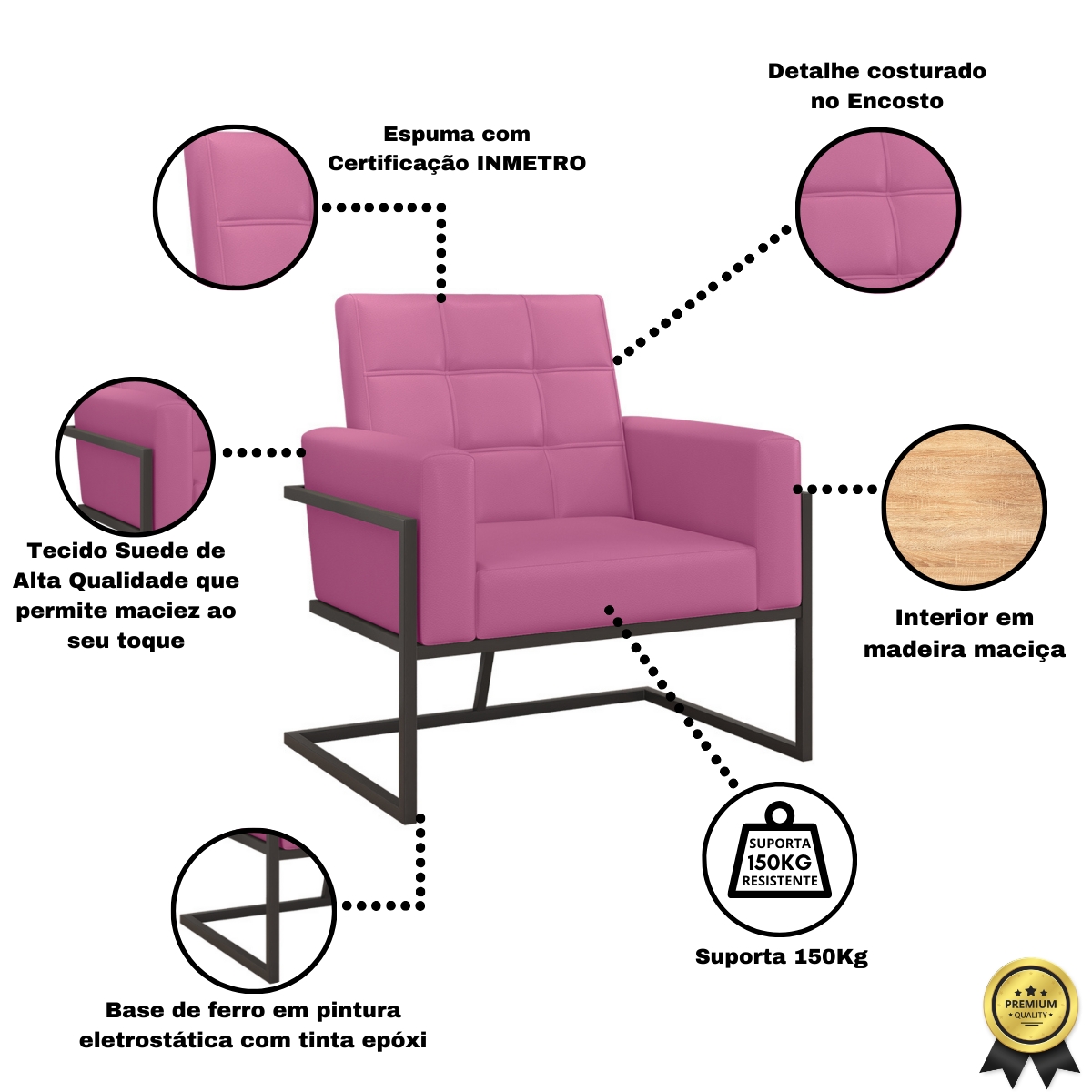 Kit 2 Poltronas Cadeira com Base de Ferro para Esritório Corino MOBLAN decor