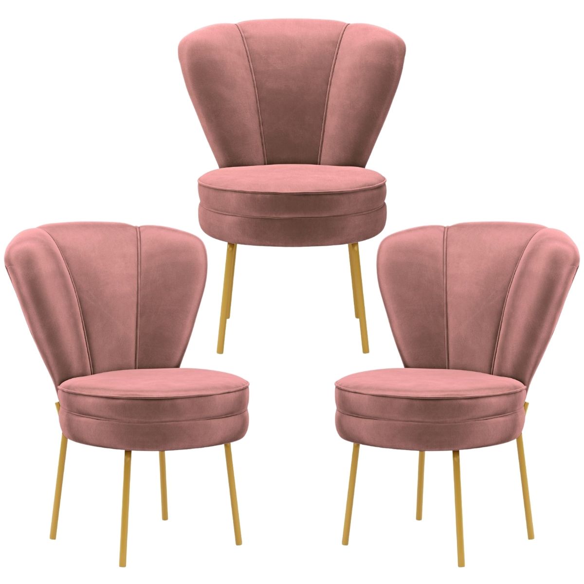Kit 3 Cadeiras para Camarim Moderna para Maquiagem Reforçada Tecido Veludo MOBLAN decor