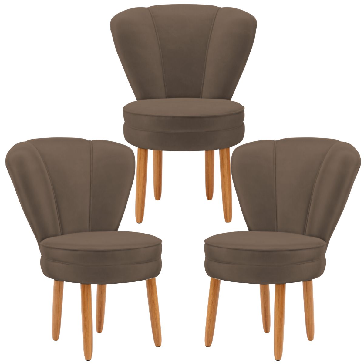 Kit 3 Poltronas Estofada para Sala de Jantar Confortável Tecido Veludo MOBLAN decor