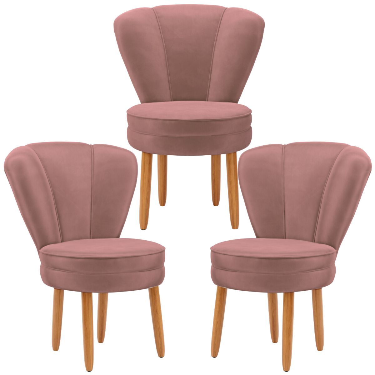 Kit 3 Poltronas Estofada para Sala de Jantar Confortável Tecido Veludo MOBLAN decor