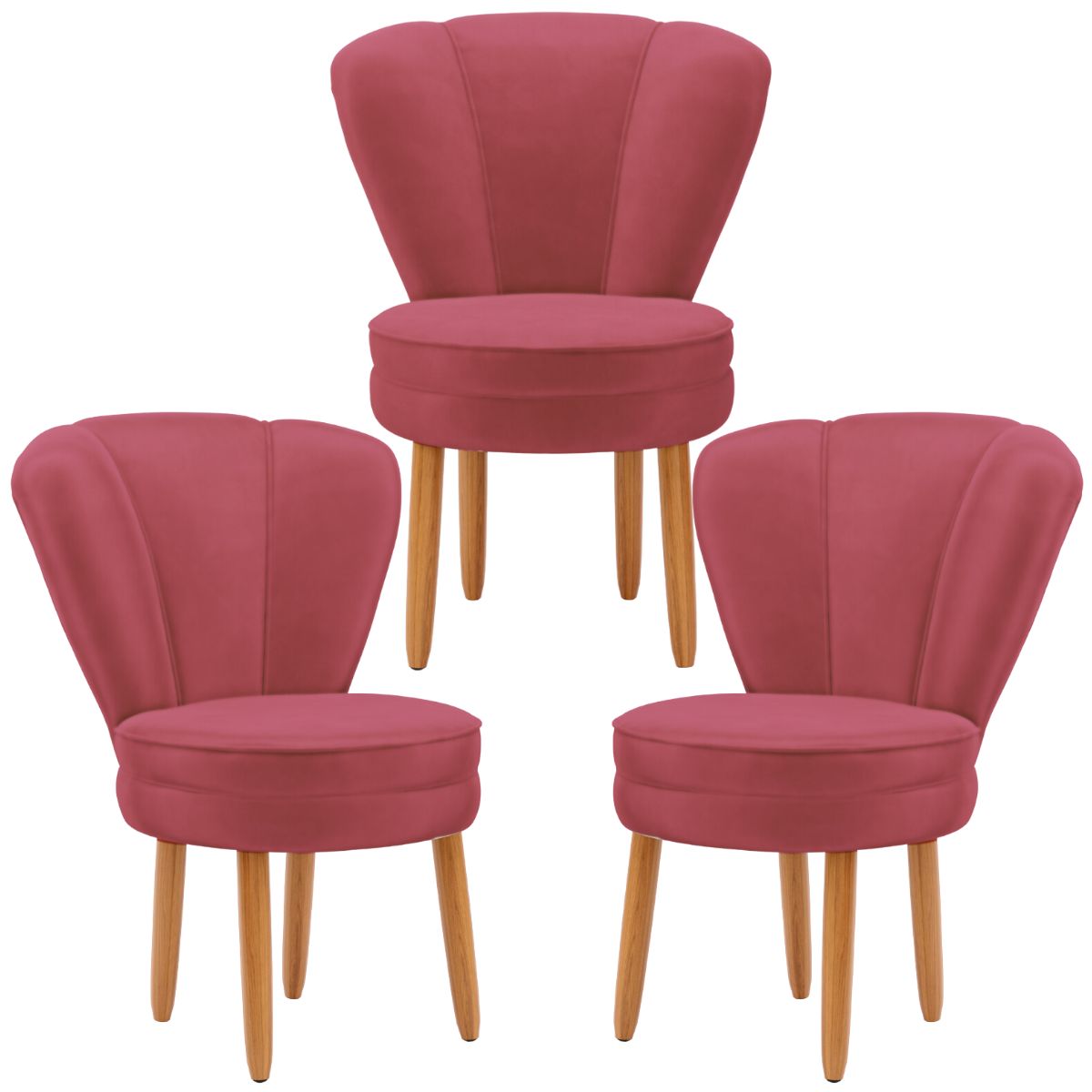 Kit 3 Poltronas Estofada para Sala de Jantar Confortável Tecido Veludo MOBLAN decor