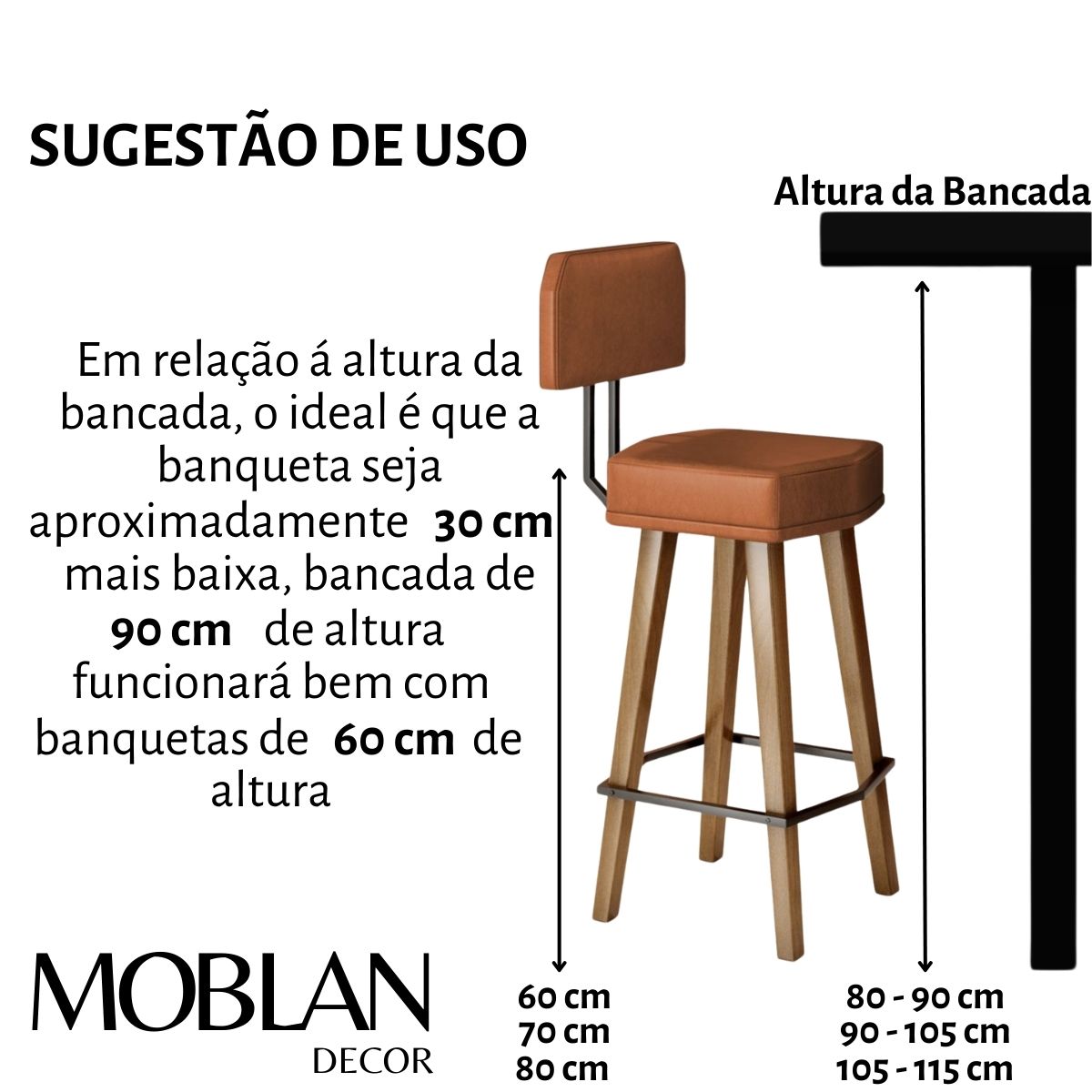 Kit 4 Banquetas com Encosto para Balcão Cozinha MOBLAN decor