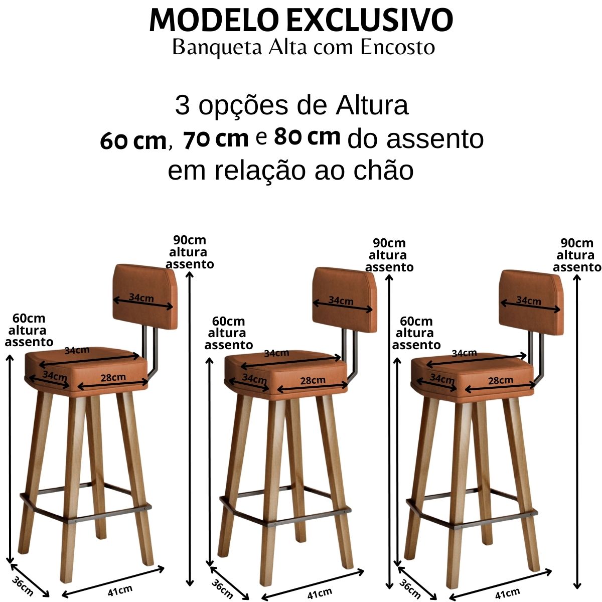 Kit 4 Banquetas com Encosto para Balcão Cozinha MOBLAN decor