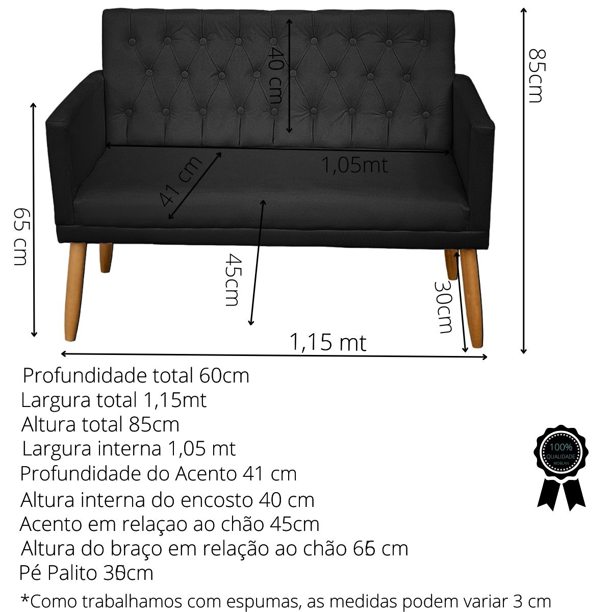 Kit Conforto Sala 1 Sofá Namoradeira 2 Poltronas 1 Puff Luxo MOBLAN decor