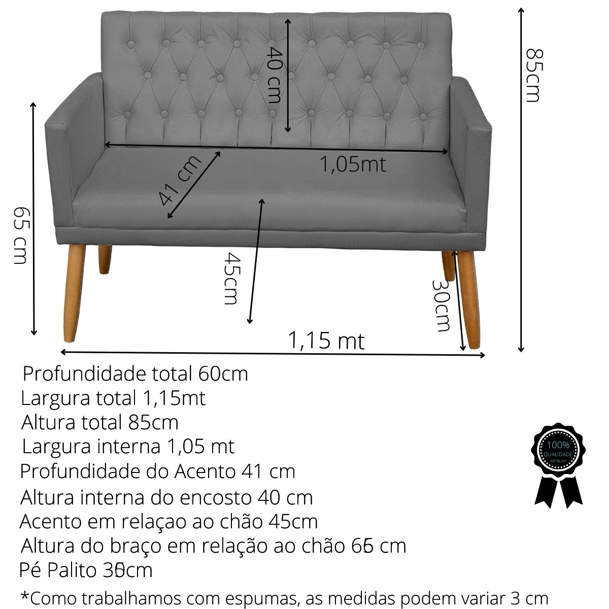 Kit Conforto Sala 1 Sofá Namoradeira 2 Poltronas 1 Puff Luxo MOBLAN decor