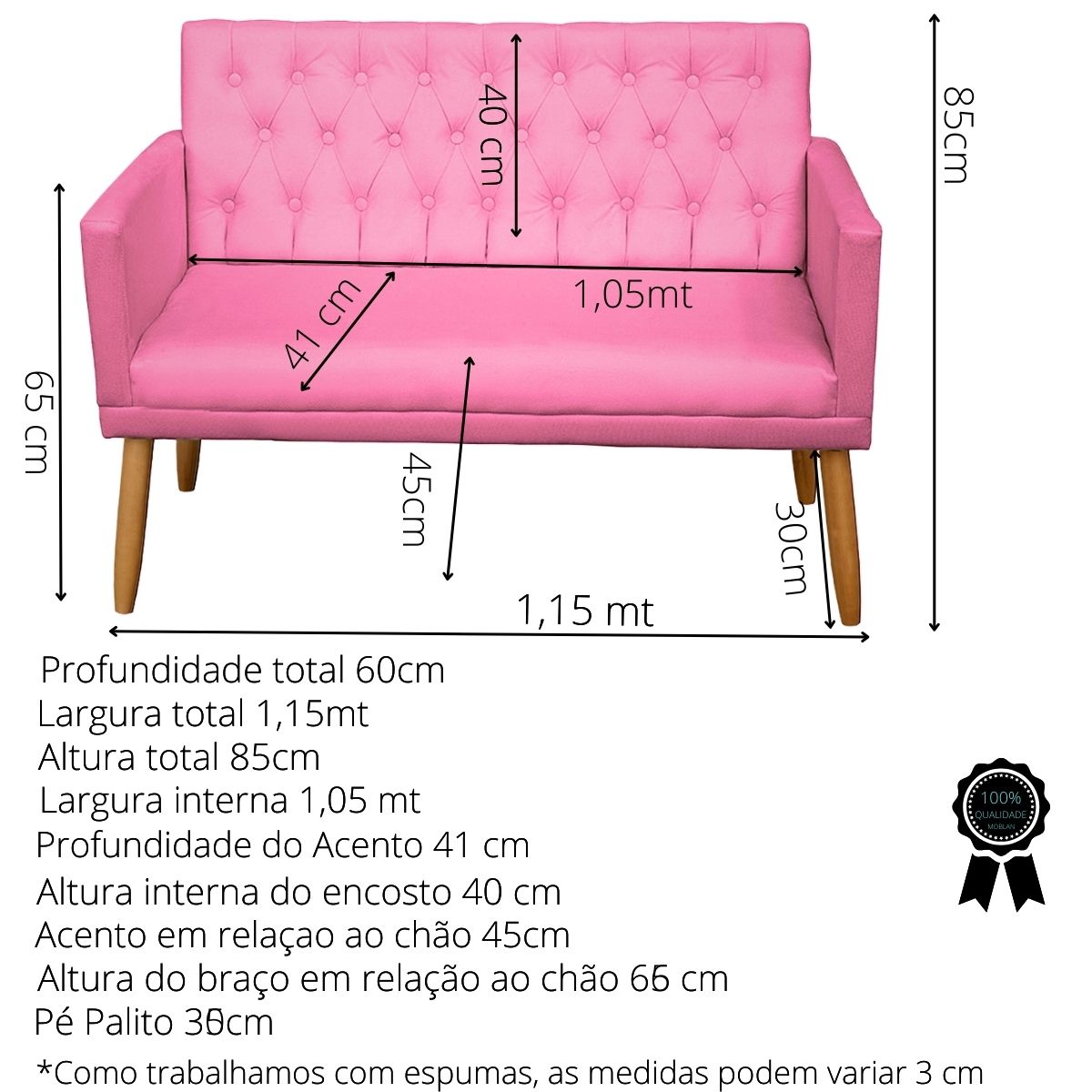 Kit Conforto Sala 1 Sofá Namoradeira 2 Poltronas 1 Puff Luxo MOBLAN decor