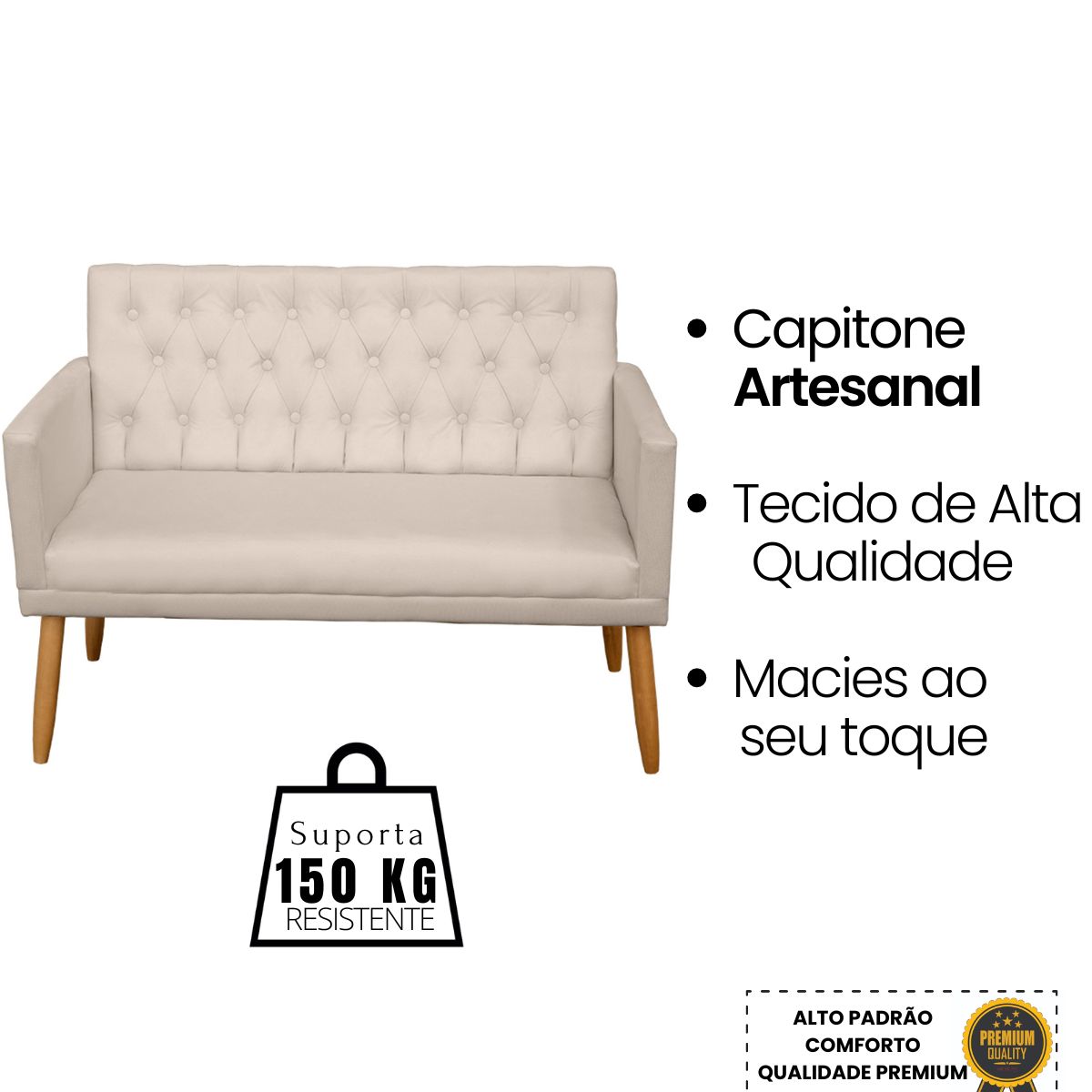 Kit Conforto Sala 1 Sofá Namoradeira 2 Poltronas 1 Puff Luxo MOBLAN decor